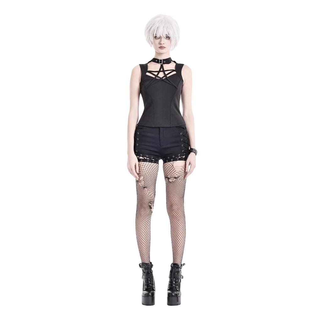 Darkinlove Women's Punk Eyelet Lace-up Cutout Shorts