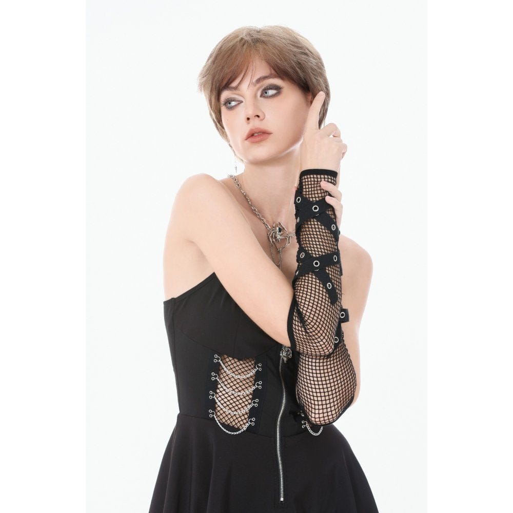 Darkinlove Women's Punk Eyelet Mesh Arm Sleeves