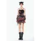 Darkinlove Women's Punk Eyelet Plaid Cross Bustier