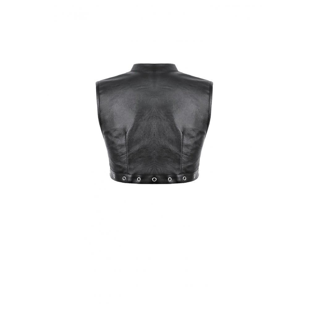 Darkinlove Women's Punk Eyelet Rivet Cutout Zipper Crop Top