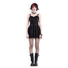 Darkinlove Women's Punk Eyelet Strap Distressed Flare Slip Dress