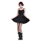 Darkinlove Women's Punk Eyelet Strap Distressed Flare Slip Dress