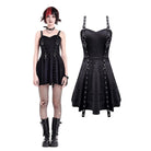 Darkinlove Women's Punk Eyelet Strap Distressed Flare Slip Dress
