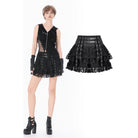 Darkinlove Women's Punk Eyelet Strap Multilayer Lace Mini Skirt
