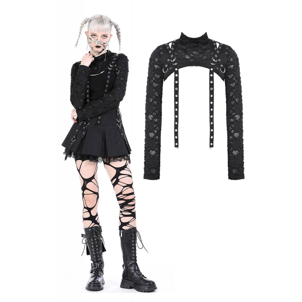 Darkinlove Women's Punk Eyelet Strap Ripped Cape
