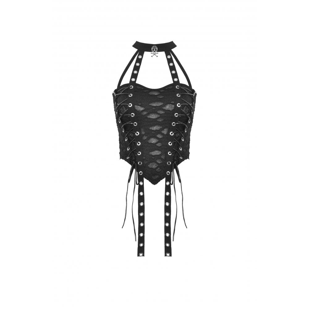 Darkinlove Women's Punk Eyelet Strap Ripped Tank Top