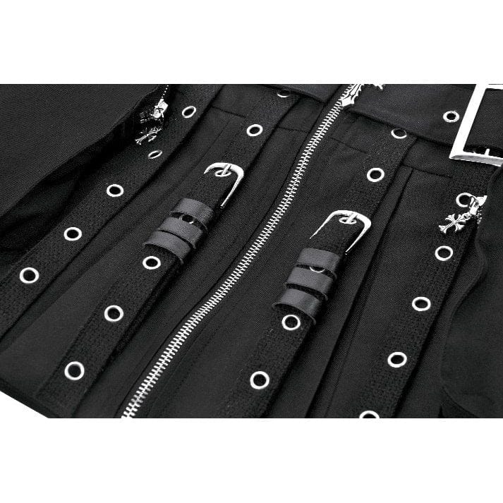 Darkinlove Women's Punk Eyelet Strappy Big Pocket Pleated Skirt