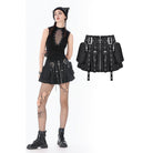 Darkinlove Women's Punk Eyelet Strappy Big Pocket Pleated Skirt