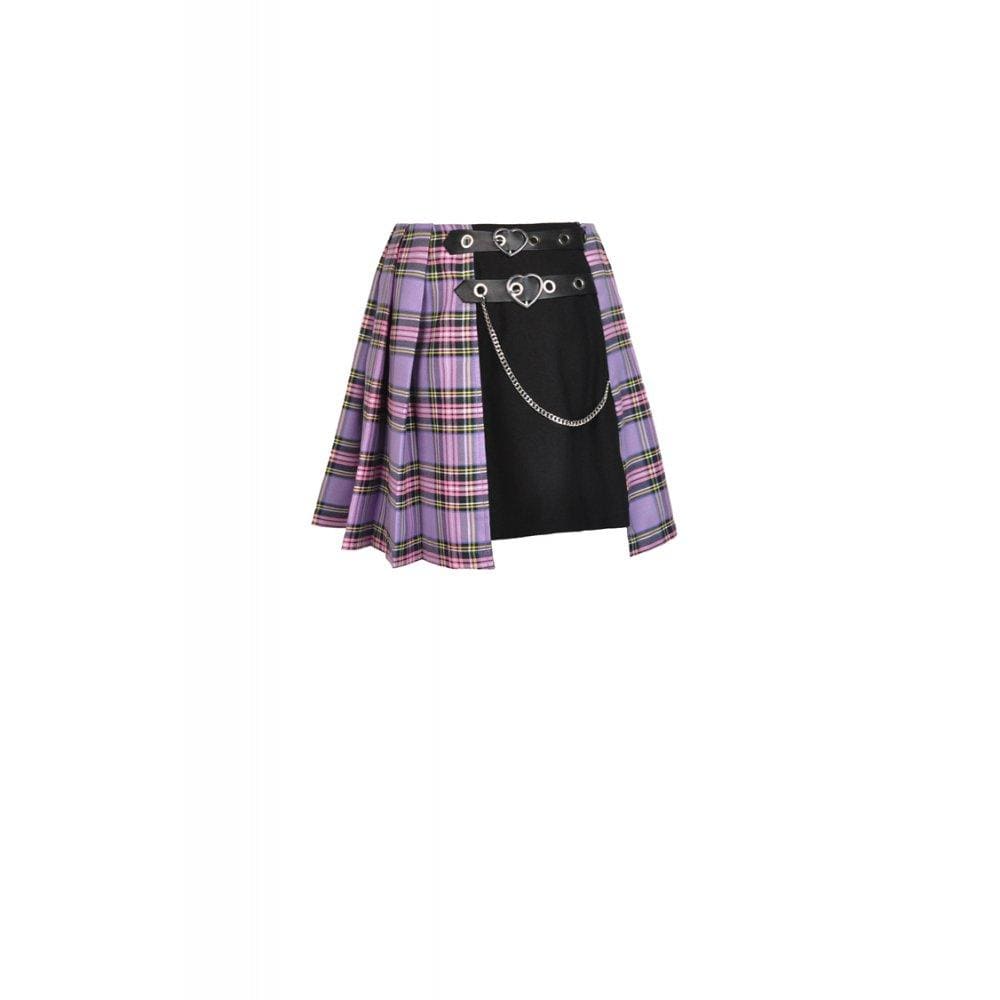 Darkinlove Women's Punk Fake-two-layered Plaid Pleated Skirts