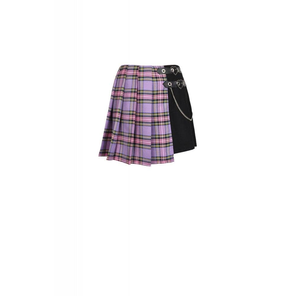 Darkinlove Women's Punk Fake-two-layered Plaid Pleated Skirts