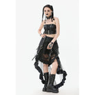 Darkinlove Women's Punk Faux Leather Straps Multilayered High/low Mesh Skirt