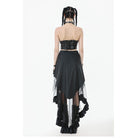 Darkinlove Women's Punk Faux Leather Straps Multilayered High/low Mesh Skirt