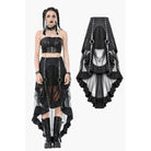 Darkinlove Women's Punk Faux Leather Straps Multilayered High/low Mesh Skirt