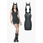 Darkinlove Women's Punk Front Zip Striped Dress with Hood