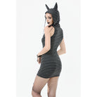 Darkinlove Women's Punk Front Zip Striped Dress with Hood