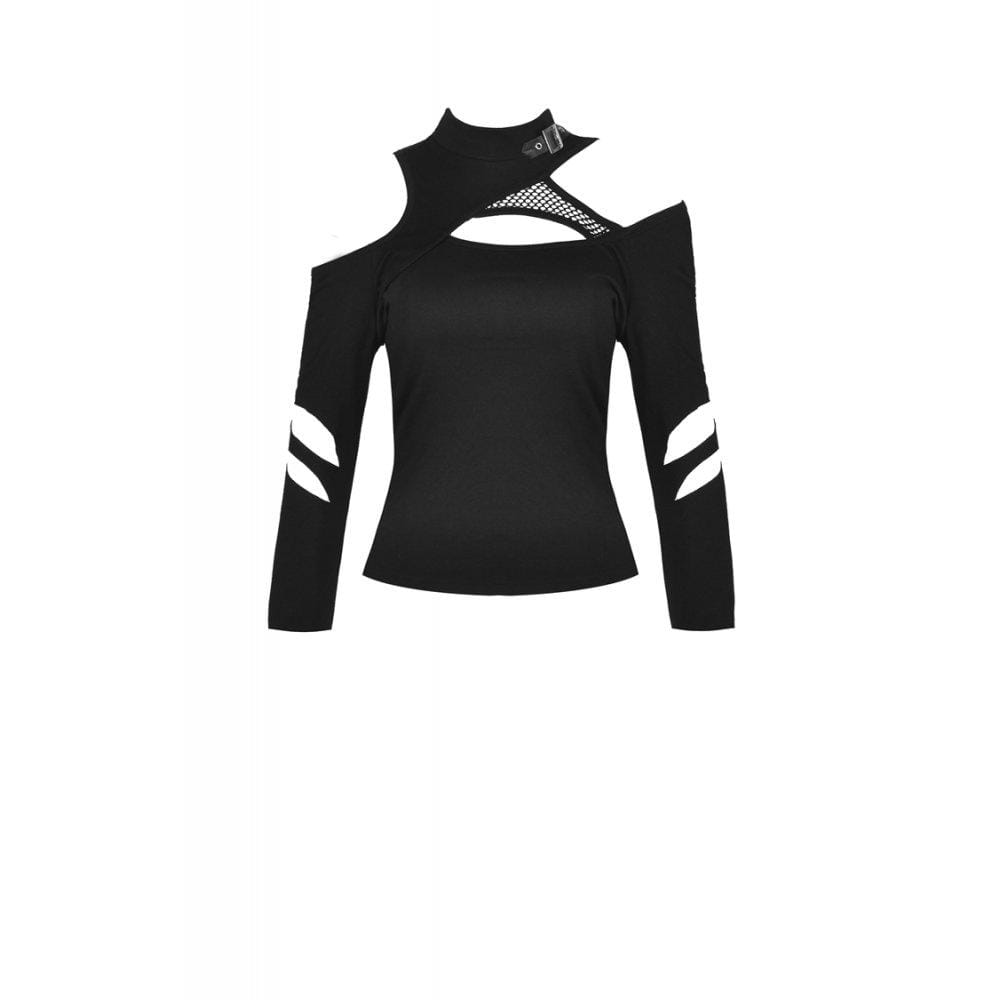 Darkinlove Women's Punk Halterneck Cutout Long Sleeved Top