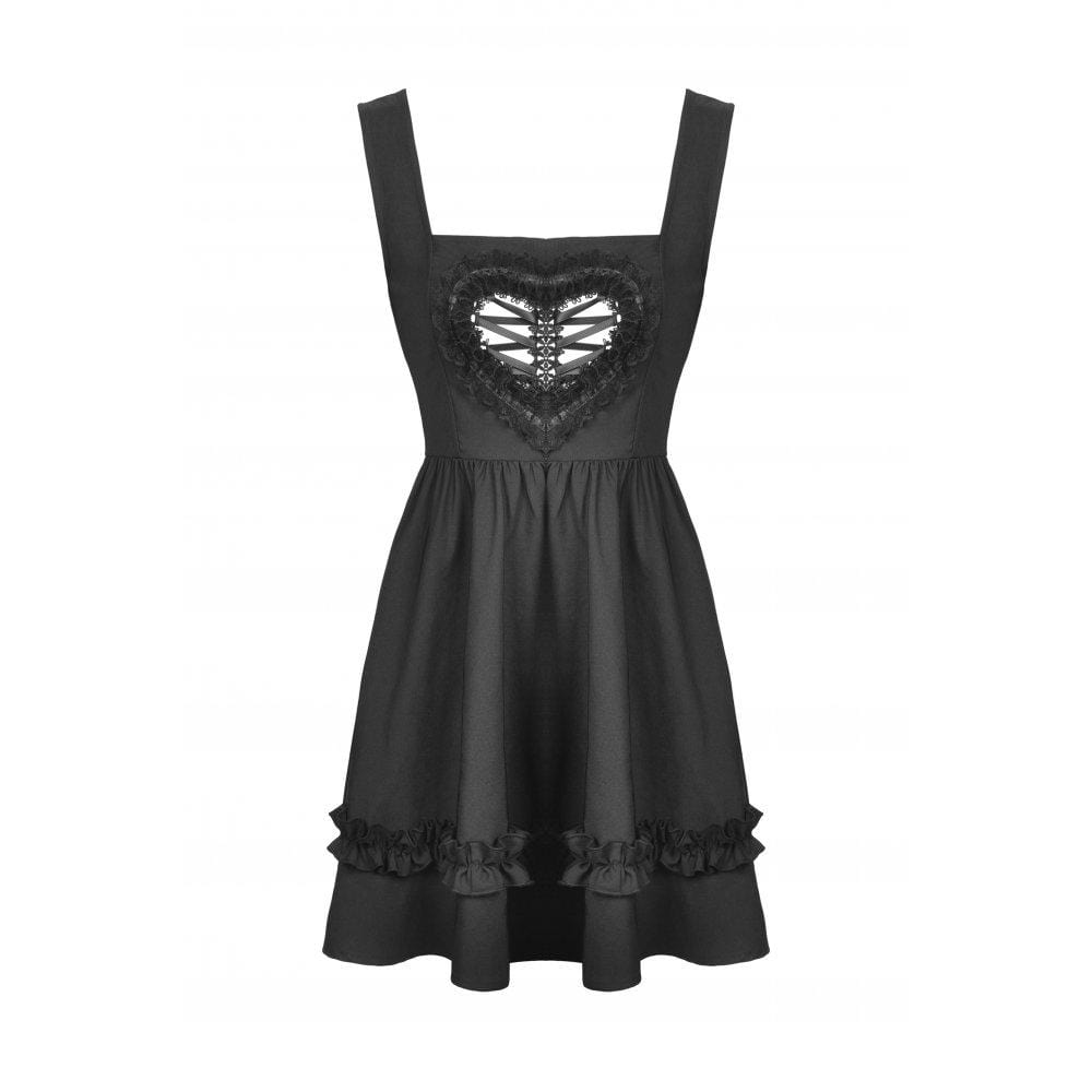 Darkinlove Women's Punk Heart Cutout Ruffled Slip Dress