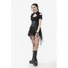 Darkinlove Women's Punk High-waisted Lacing-up High/low Mesh Skirt