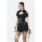 Darkinlove Women's Punk High-waisted Lacing-up High/low Mesh Skirt