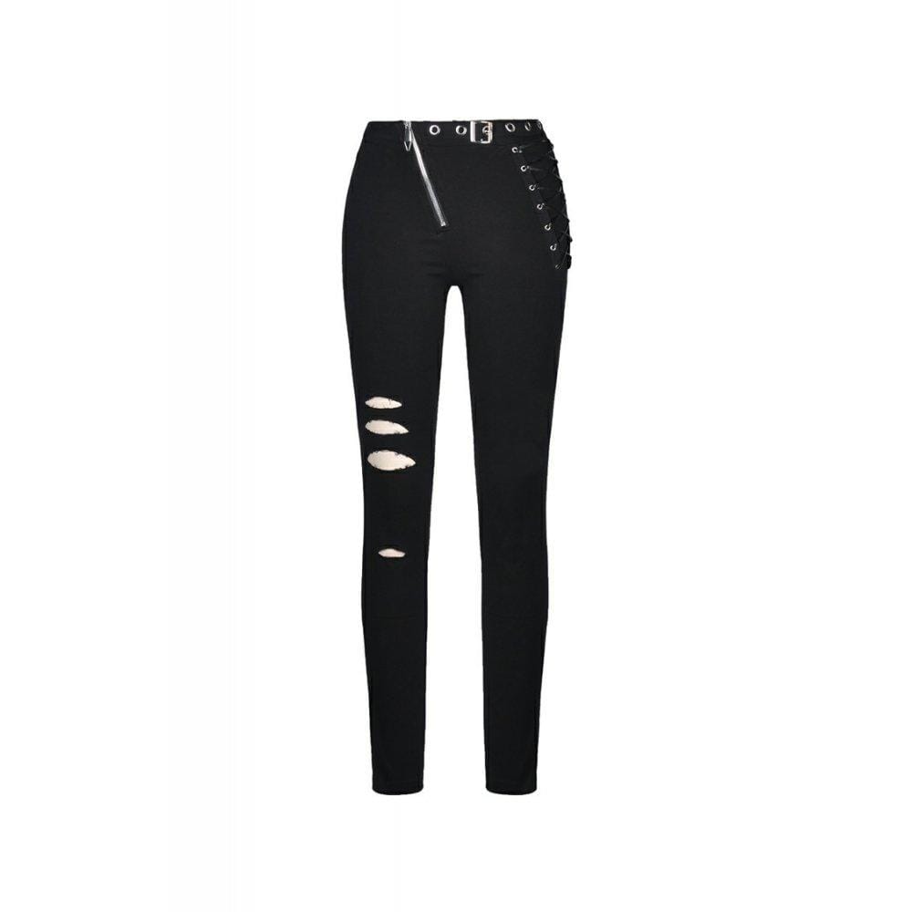 Darkinlove Women's Punk Hollow Leg Asymmetrical Elastic Trousers