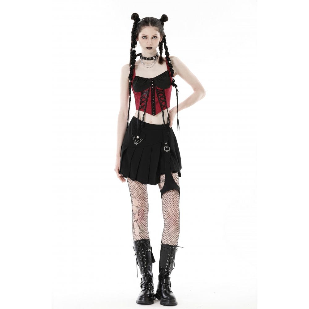 Darkinlove Women's Punk Irregular Buckle Pleated Skirt