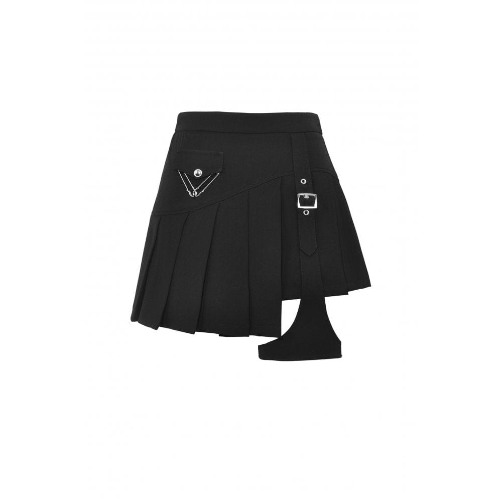 Darkinlove Women's Punk Irregular Buckle Pleated Skirt