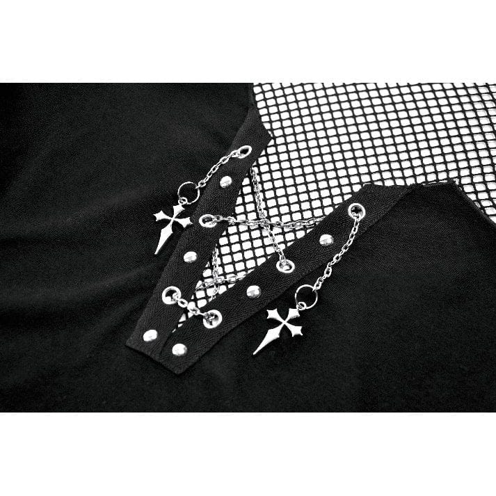 Darkinlove Women's Punk Irregular Cross Chain Mesh Top