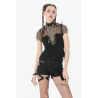 Darkinlove Women's Punk Irregular Cross Chain Mesh Top