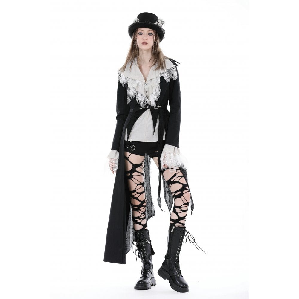 Darkinlove Women's Punk Irregular Distressed Coat with Belt