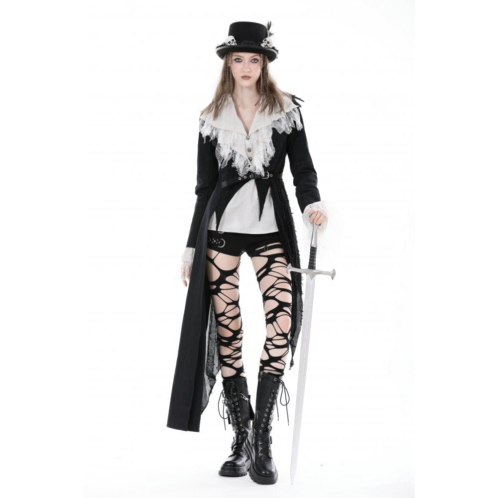 Darkinlove Women's Punk Irregular Distressed Coat with Belt