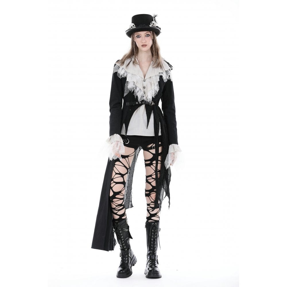 Darkinlove Women's Punk Irregular Distressed Coat with Belt