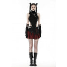 Darkinlove Women's Punk Irregular Faux Leather Splice Plaid Skirt