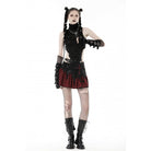 Darkinlove Women's Punk Irregular Faux Leather Splice Plaid Skirt