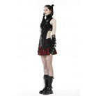 Darkinlove Women's Punk Irregular Faux Leather Splice Plaid Skirt