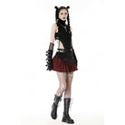 Darkinlove Women's Punk Irregular Faux Leather Splice Plaid Skirt