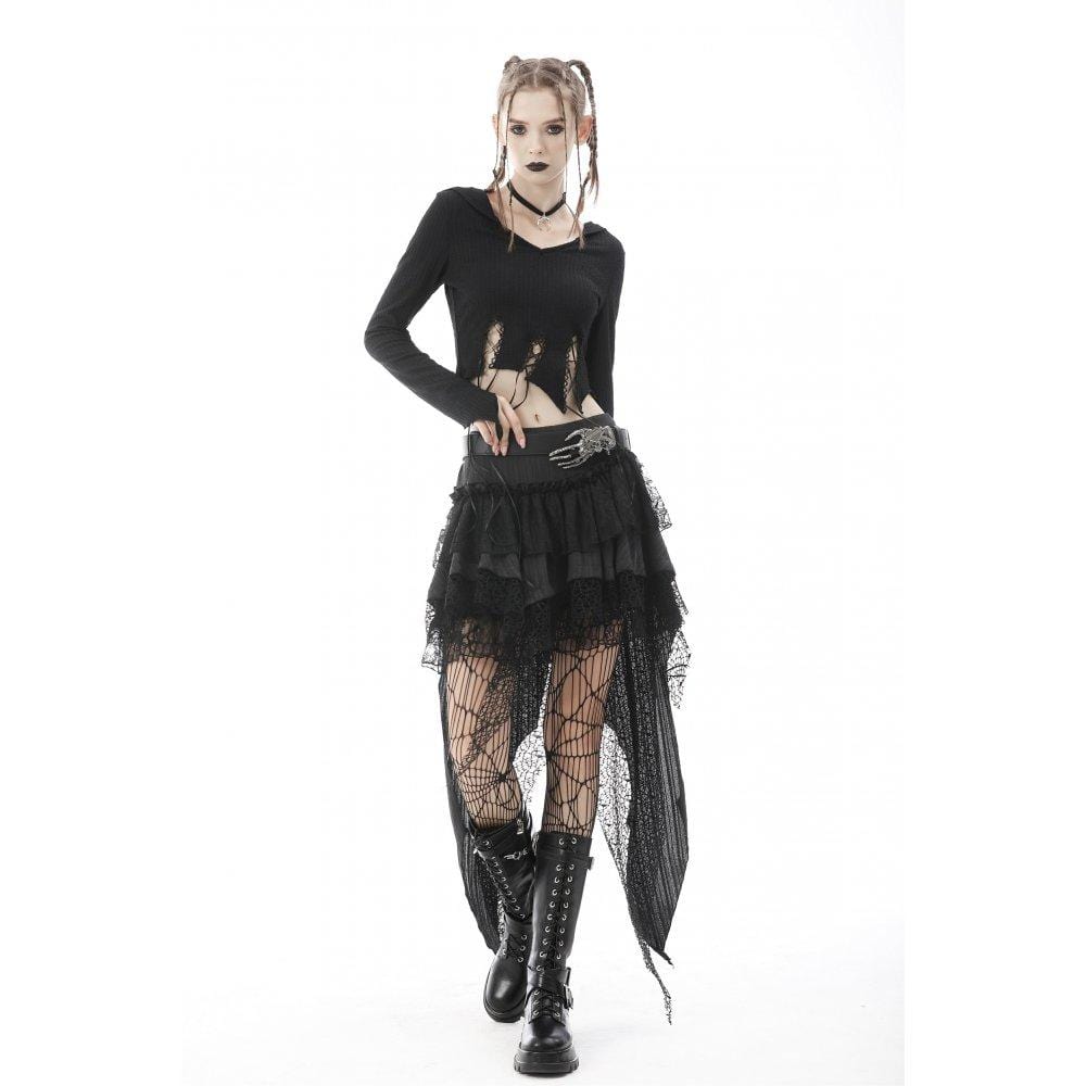 Darkinlove Women's Punk Irregular Layered Lace Mini Skirt