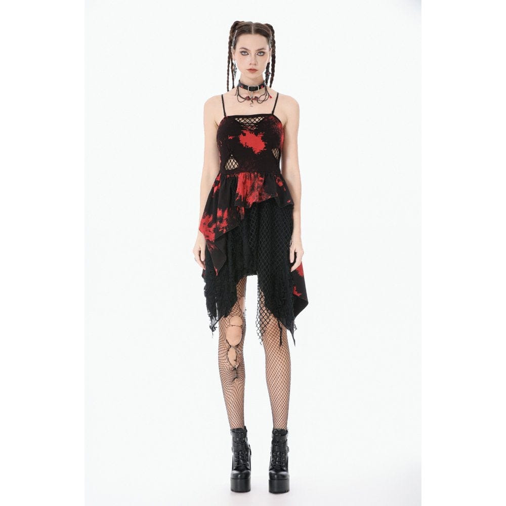 Darkinlove Women's Punk Irregular Mesh Tie-Dye Slip Dress