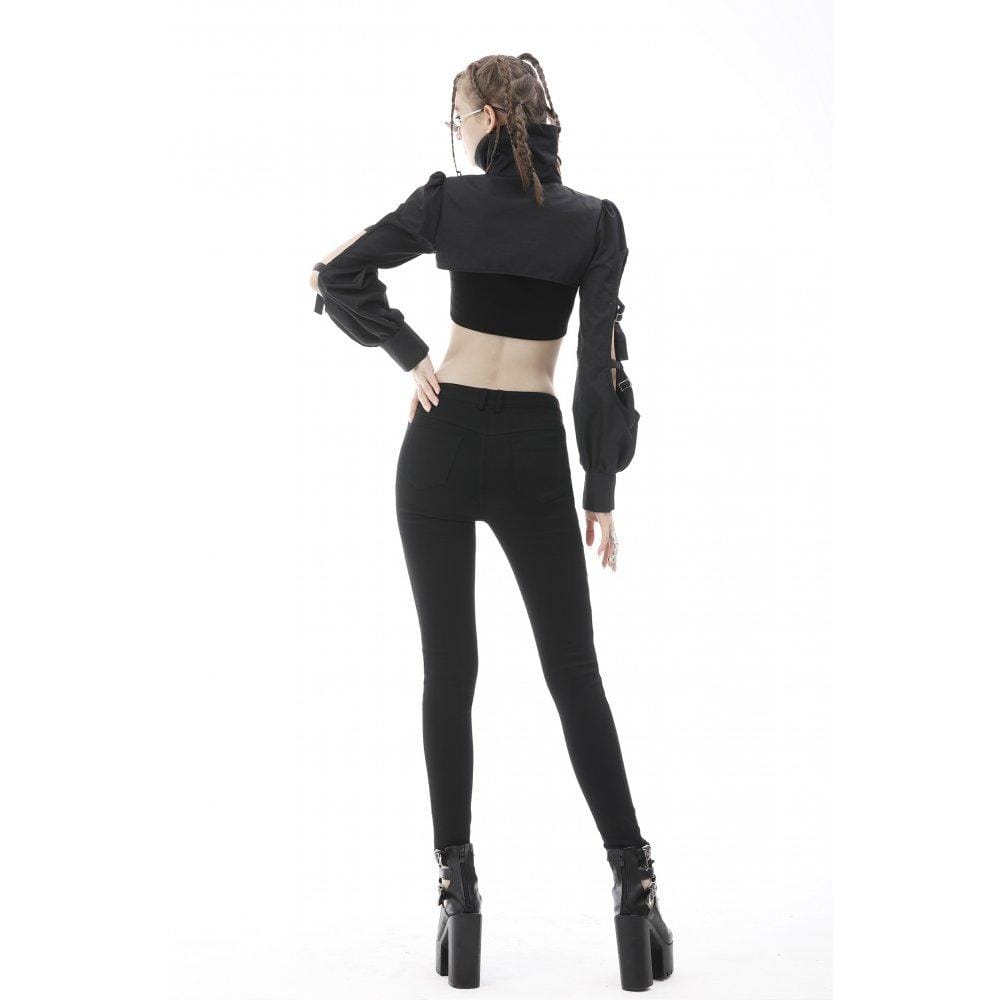 Darkinlove Women's Punk Irregular Plunging Ruched Jacket