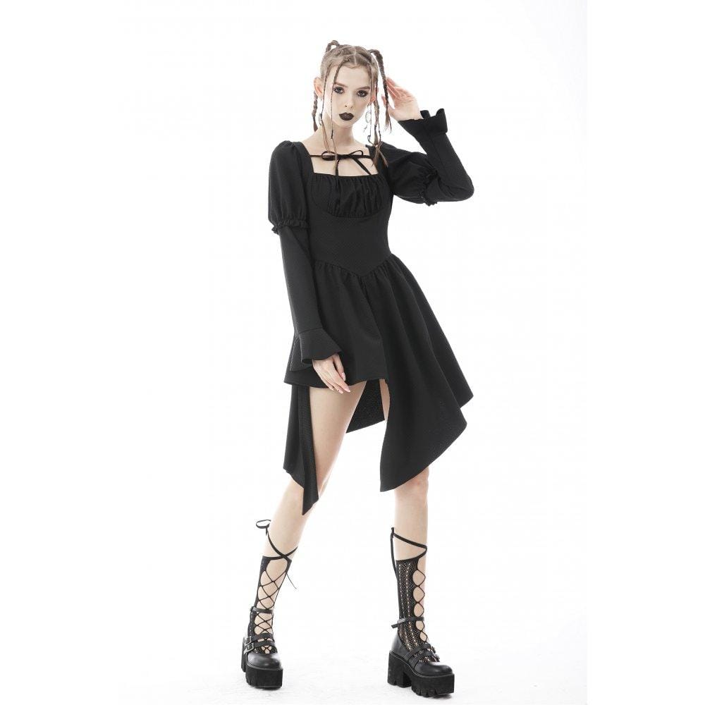 Darkinlove Women's Punk Irregular Puff Sleeved Ruched Dress