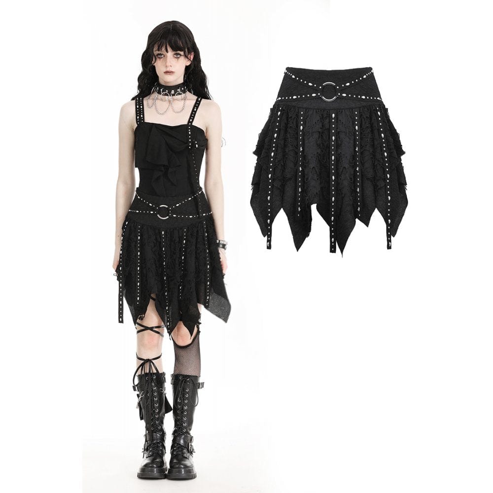 Darkinlove Women's Punk Irregular Ripped Strap Skirt