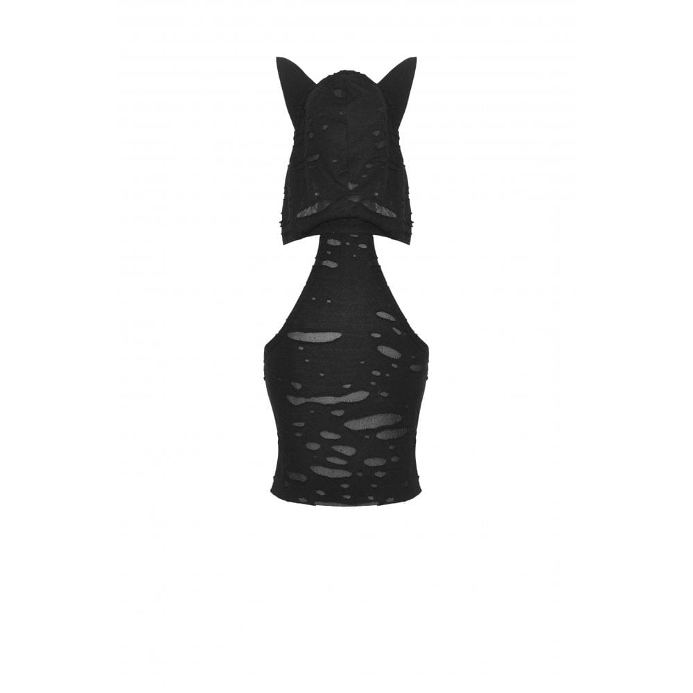 Darkinlove Women's Punk Irregular Ripped Vest with Hood