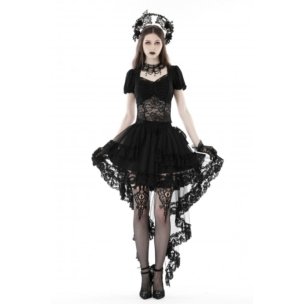 Darkinlove Women's Punk Irregular Ruffled Lace Skirt