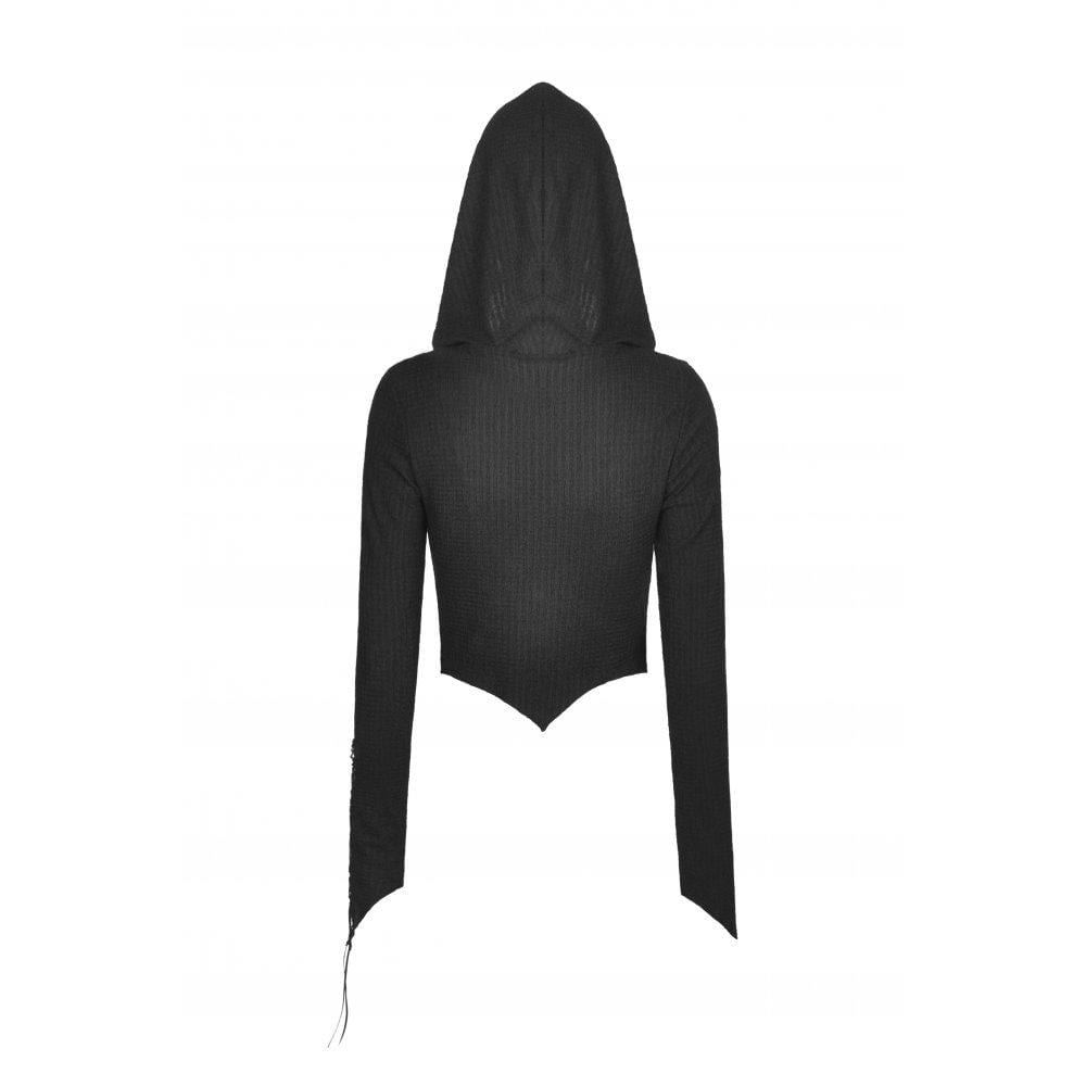 Darkinlove Women's Punk Irregular Strappy Crop Top with Hood