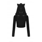 Darkinlove Women's Punk Irregular Zipper Crop Top with Cat's Ears Hood