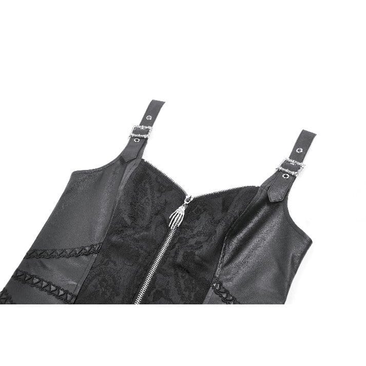 Darkinlove Women's Punk Jacquard Buckle Straps Zipper Vest
