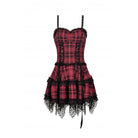 Darkinlove Women's Punk Lace Hem Plaid Layered Slip Dress