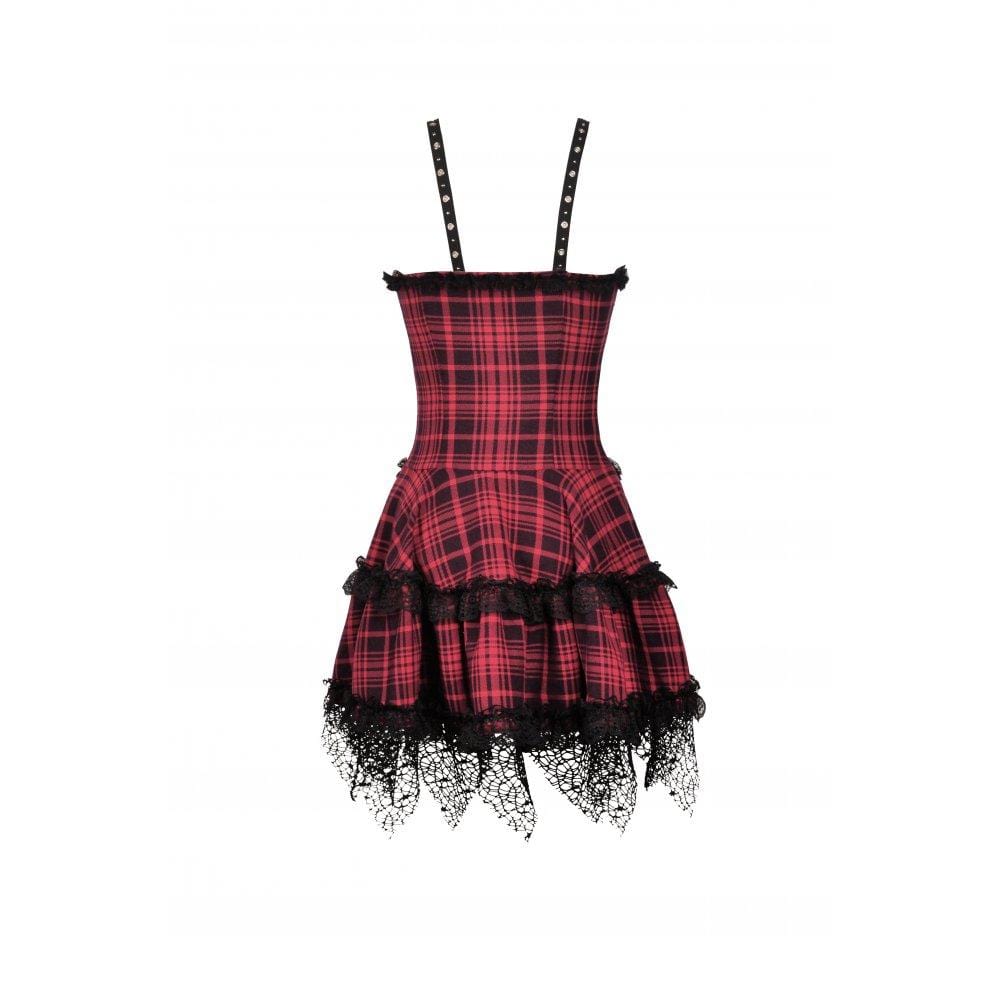 Darkinlove Women's Punk Lace Hem Plaid Layered Slip Dress