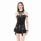 Darkinlove Women's Punk Lace Patchwork Buckle Straps Zipper Shorts