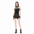Darkinlove Women's Punk Lace Patchwork Buckle Straps Zipper Shorts