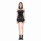 Darkinlove Women's Punk Lace Patchwork Buckle Straps Zipper Shorts